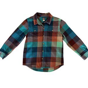 Tea Collection Flannel Button-Up Shirt Boys Size 8 Brown Teal Red NWOT